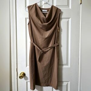 Calvin Klein Sleeveless Cowl Neck Sheath Dress w/ Belt, Tailored Fit, Sz 4, EUC!